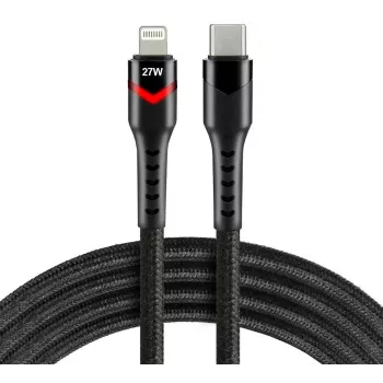 everActive CBB-1CIR USB-C uz Lightning RGB LED kabelis 1m 27W PD Melns