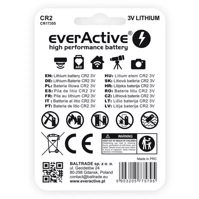 everActive CR2 litija baterija 3V 850mAh (1 gabala blistera iepakojums)