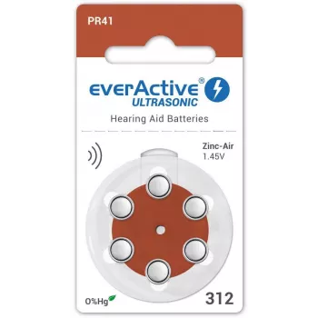 everActive ULTRASONIC 312 dzirdes aparātu baterijas (PR41, cinka-gaisa, 1.45V, 170mAh, bez dzīvsudraba, 6 iepakojumā)
