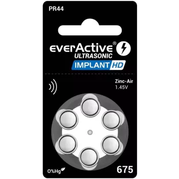 everActive ULTRASONIC IMPLANT HD 675 Cinka-gaisa dzirdes aparātu baterijas PR44 (6 iepakojums, bez dzīvsudraba, 1.45V, 650 mAh)