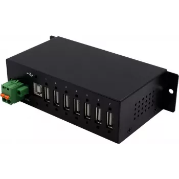EXSYS EX-1179HMVS 7 portu USB 2.0 industriālais metāla centrmezgls ar DIN sliedes stiprinājumu, 480 Mbit/s, ESD aizsardzība, -40 līdz 85°C
