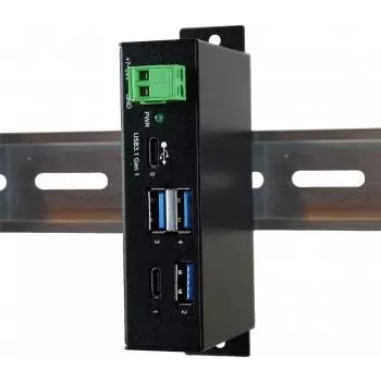 EXSYS EX-1195HMS Industriālais 4 portu USB 3.1 Gen 1 centrmezgls ar USB-C, DIN sliedes stiprinājumu, 9-48V DC