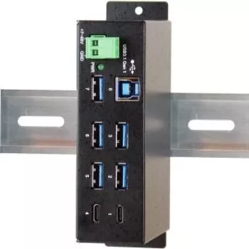 EXSYS EX-1197HMS 7 portu USB 3.1 Gen 1 industriālais DIN sliedes centrmezgls ar līdzstrāvas barošanu