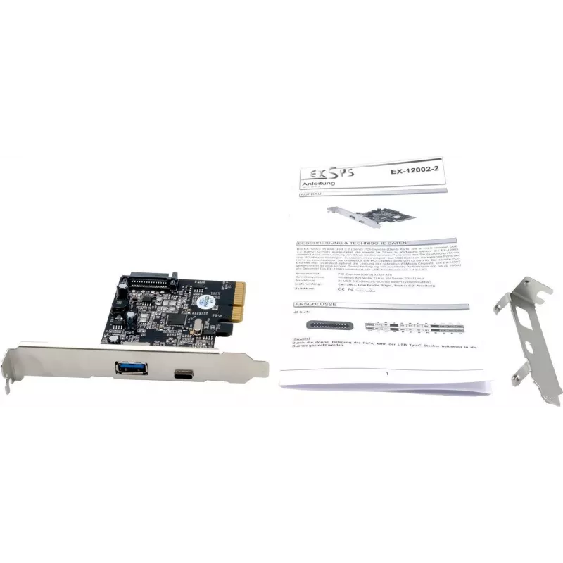 EXSYS EX-12002-2 PCIe x4 uz 2 portu USB 3.2 Gen 2 Type-A resursu kontrollera karte