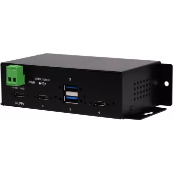 EXSYS EX-1274HMV 4 portu USB 3.2 Gen 2 industriālais centrmezgls ar 2x USB-A un 2x USB-C, metāla, DIN sliedes/sienas/stata montāža
