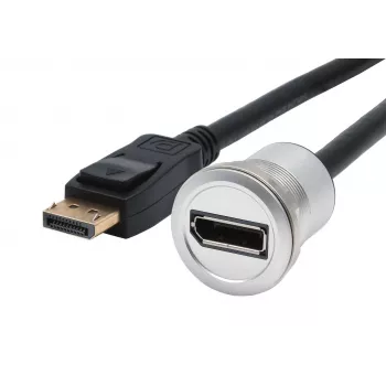EXSYS EX-49185 Panel Mount DisplayPort adaptera kabelis, 30 cm, vīrišķais uz sievišķo, metāla korpuss, 4K 60Hz