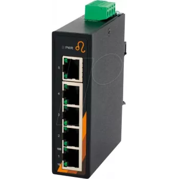 EXSYS EX-6200 5 portu rūpnieciskais Ethernet komutators, nekonfigurējams, 10/100Base-TX, DIN sliedes montāža, -40 līdz 75°C
