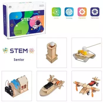 EXTRA DIGITAL Wooden Construction Kit Set Young Inventors Laboratory, 5 Educational Models