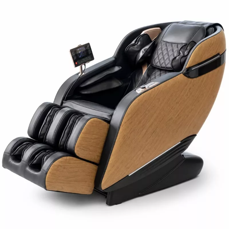 EXTRALINK 3D Zero Gravity masāžas krēsls ar koka finiera akcentiem, melns/brūns