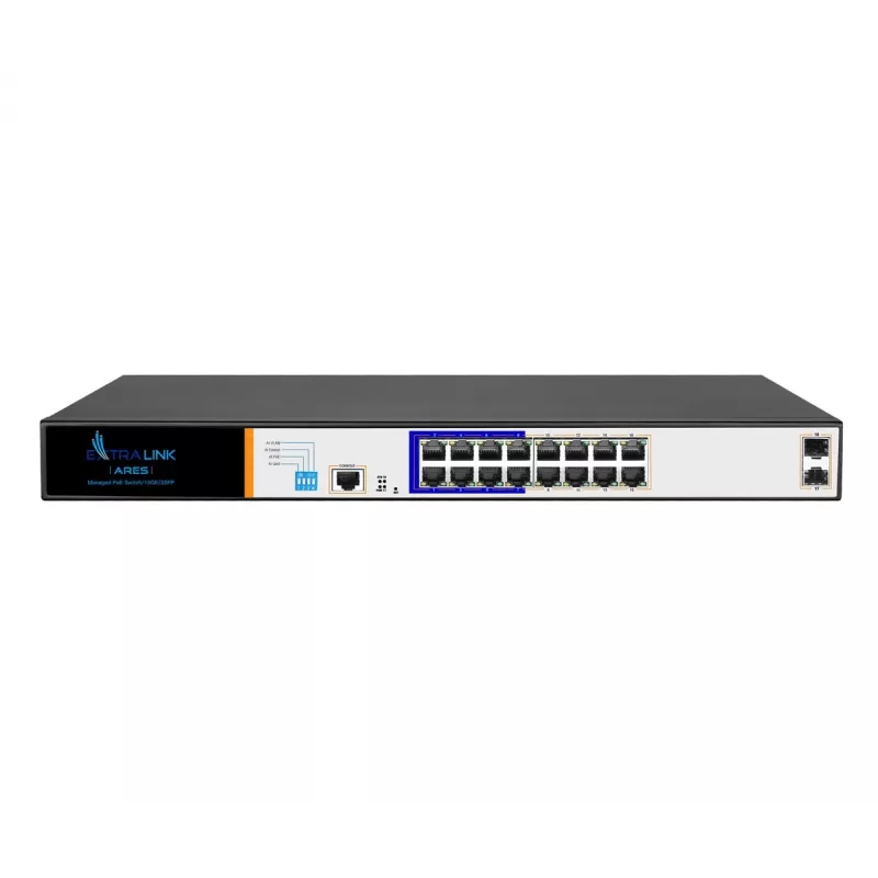 Extralink ARES PoE komutators, 16x Gigabit PoE/PoE+, 2x SFP, 1x konsoles ports, 150W, pārvaldāms