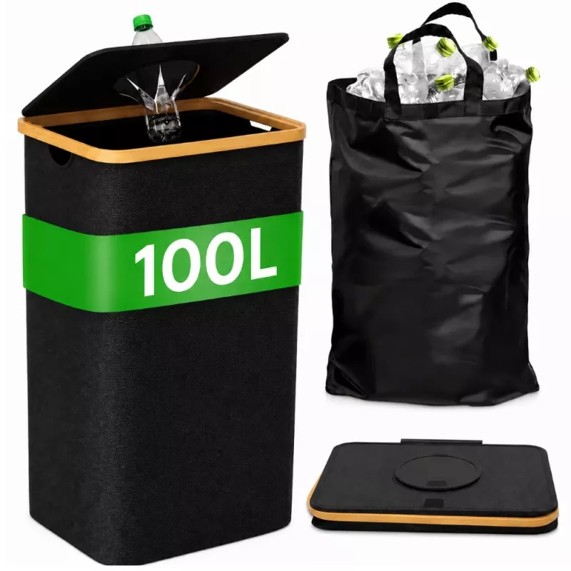 EXTRALINK Black Forest Atgriežamo Pudeļu Pārstrādes Grozs, Salokāms, 100L, Melns