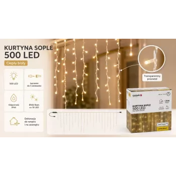 Extralink Icicle Curtain, 500 LEDs Warm White + Cool Flash, Length 3 + 20 m