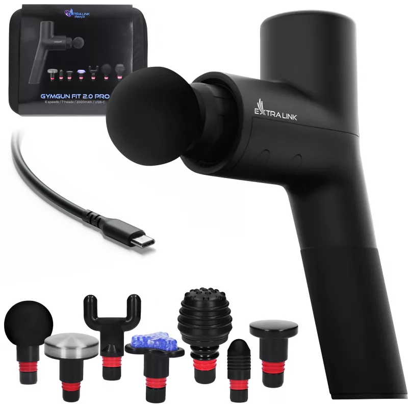 Extralink Massage Gymgun Fit 2.0 Pro masāžas pistole, 7 stiprinājumi, 6 režīmi