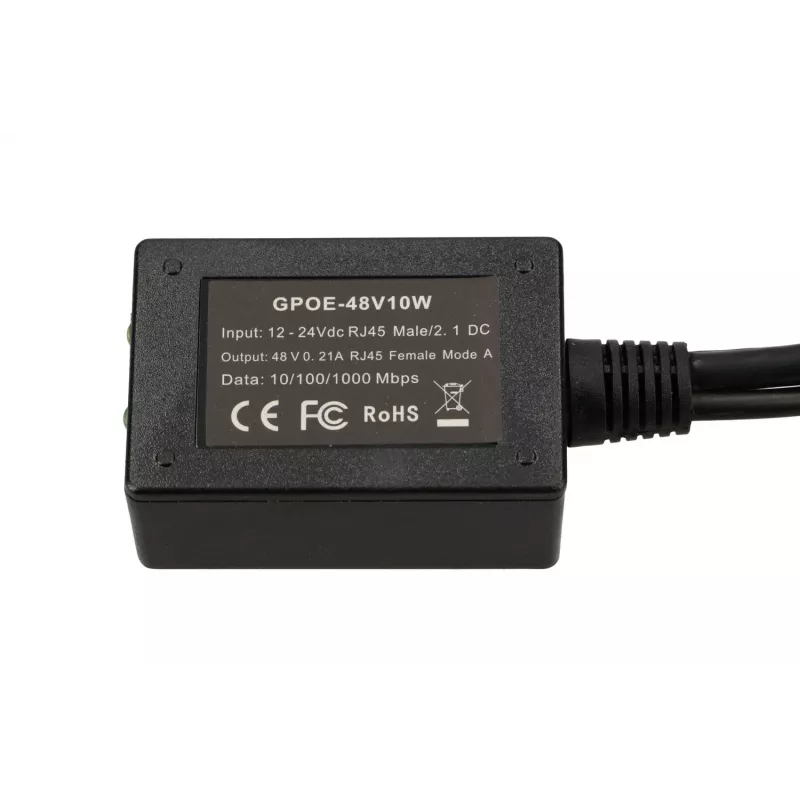 Extralink PoE pārveidotājs 1 ports, ieeja 1x 1000Mb/s RJ45/Jack 10-30V, izeja 48V