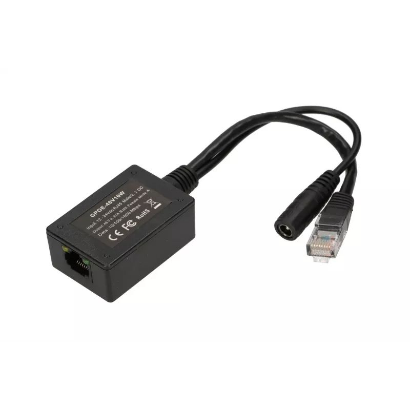 Extralink PoE pārveidotājs 1 ports, ieeja 1x 1000Mb/s RJ45/Jack 10-30V, izeja 48V