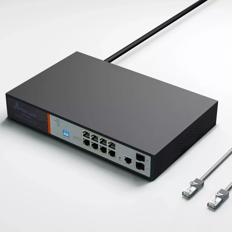 Extralink VICTOR 8 portu Gigabit PoE+ pārvaldāms komutators ar 2 SFP, 150W budžetu, L2+