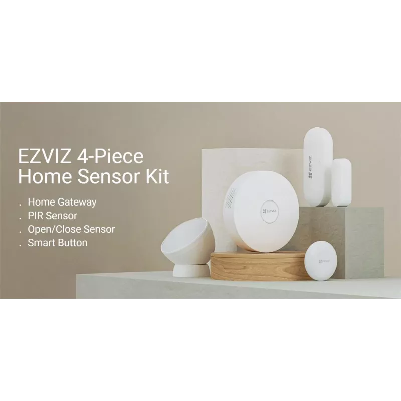 EZVIZ CS-B1 mājas sensoru komplekts – Zigbee 3.0 vārteja, PIR kustības sensors un kontakta sensors, Wi-Fi, 90 dB sirēna, balts