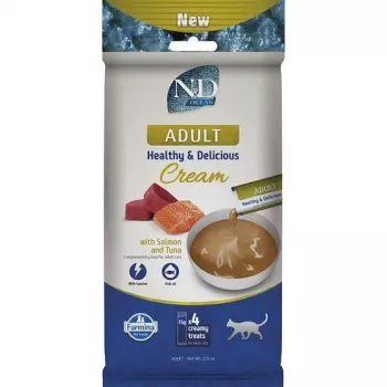 FARMINA N&D Ocean Cat Cream ar lasi un tunzivi pieaugušiem kaķiem – kārtojums – 4x15g