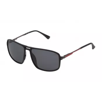 FILA vīriešu saulesbrilles SF9329-58U28Z - Taisnstūra matēts melns rāmis ar dūmu polikarbonāta lēcām, UV400 aizsardzība