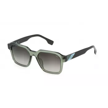 FILA SFI458-5206W5 Unisex saulesbrilles - Melns acetāta rāmis, pelēkas polikarbonāta lēcas, UV400 aizsardzība, 52 mm lēcu platums