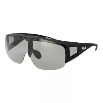 FILA Unisex saulesbrilles SFI126-99U28F Shield stils, melns rāmis, dūmu lēcas, UV400