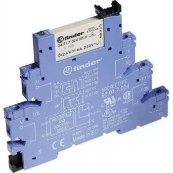 Finder 38 sērijas interfeisa releja modulis, 1 CO 6A, 12V DC spole, 6,2mm, Push-in 38.51.7.012.5050