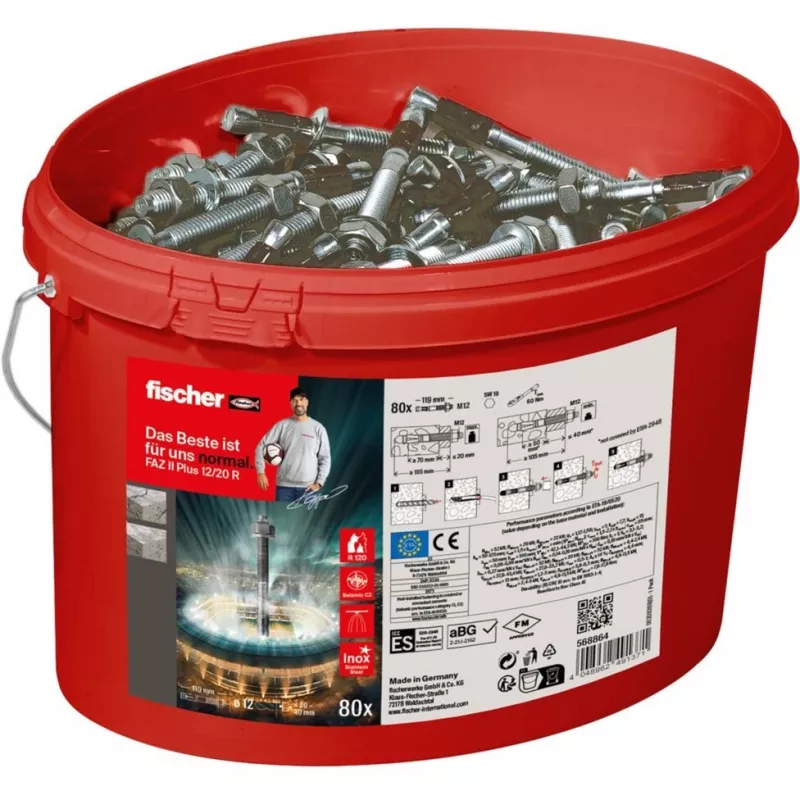 FISCHER Enkura skrūve FAZ II Plus 12/20 R – Nerūsējošais tērauds A4, 80 gab. spainis