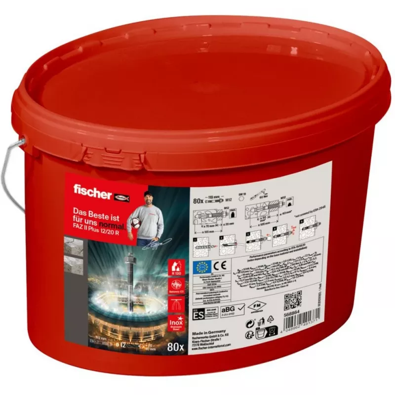 FISCHER Enkura skrūve FAZ II Plus 12/20 R – Nerūsējošais tērauds A4, 80 gab. spainis