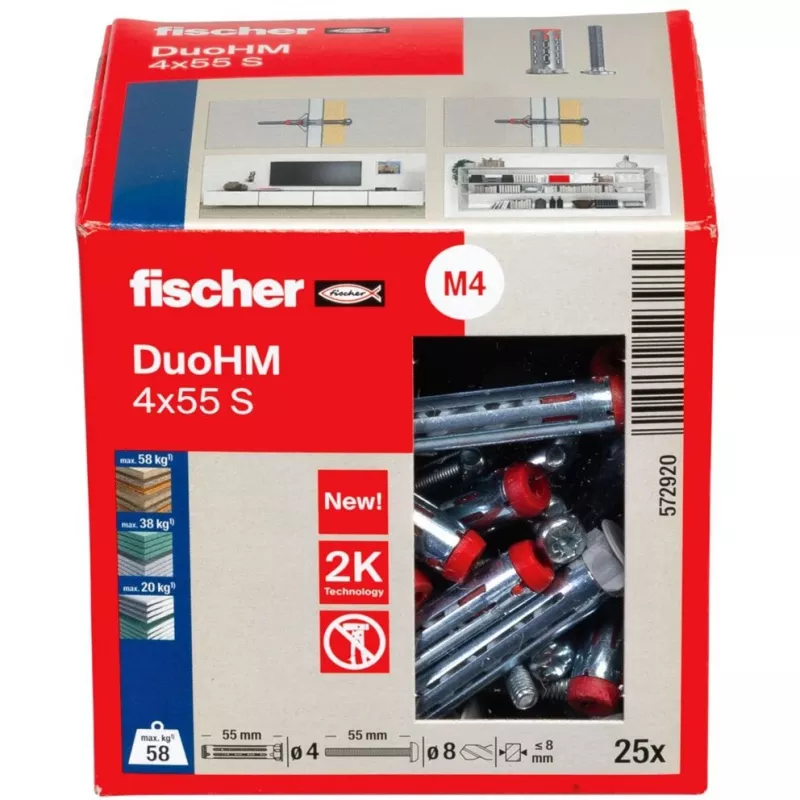 fischer DuoHM 4x55 S PH PZ dobuma sienas enkurs 55 mm, 25 gabali 572920