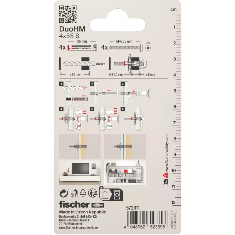 Fischer DuoHM 4x55 S PH PZ dobuma sienas enkurs 55 mm 4 gabali 572911