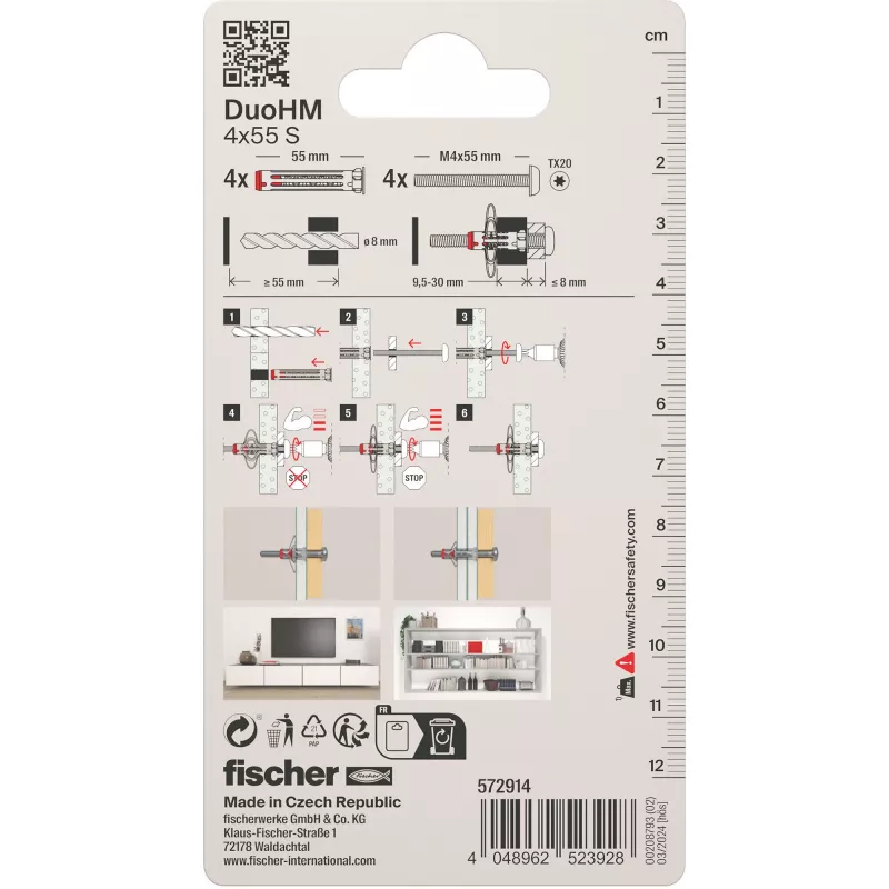 Fischer DuoHM 4x55 S PH TX dobuma sienas enkurs 55 mm 4 gabali 572914