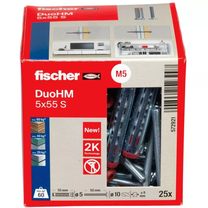fischer DuoHM 5x55 S PH PZ dobuma sienas enkurs 55 mm, 25 gabali 572921