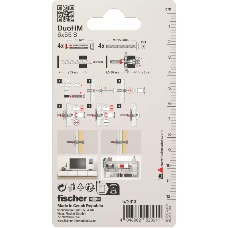 Fischer DuoHM 6x55 S dobuma enkurs ar skrūvēm, 4 gab. 572913