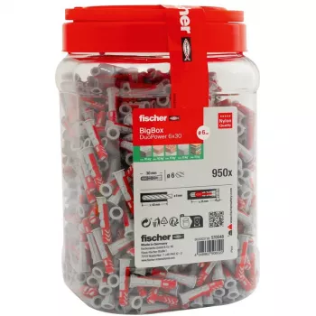 fischer DUOPOWER 6x30 universālais dībelis BigBox, gaiši pelēks/sarkans, 950 gab., atkārtoti aizverama kārba 570548