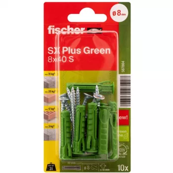Fischer DUOPOWER Skrūvju un dībeļu komplekts 100 gab. - 6x30/8x40/10x50 mm - PZ2 - Zaļš