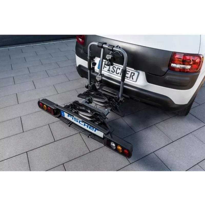 Fischer ProlineEvo 2 velosipēdu bagāžnieks uz sakabes āķa 2 velosipēdiem, 60 kg, salokāms, LED apgaismojums