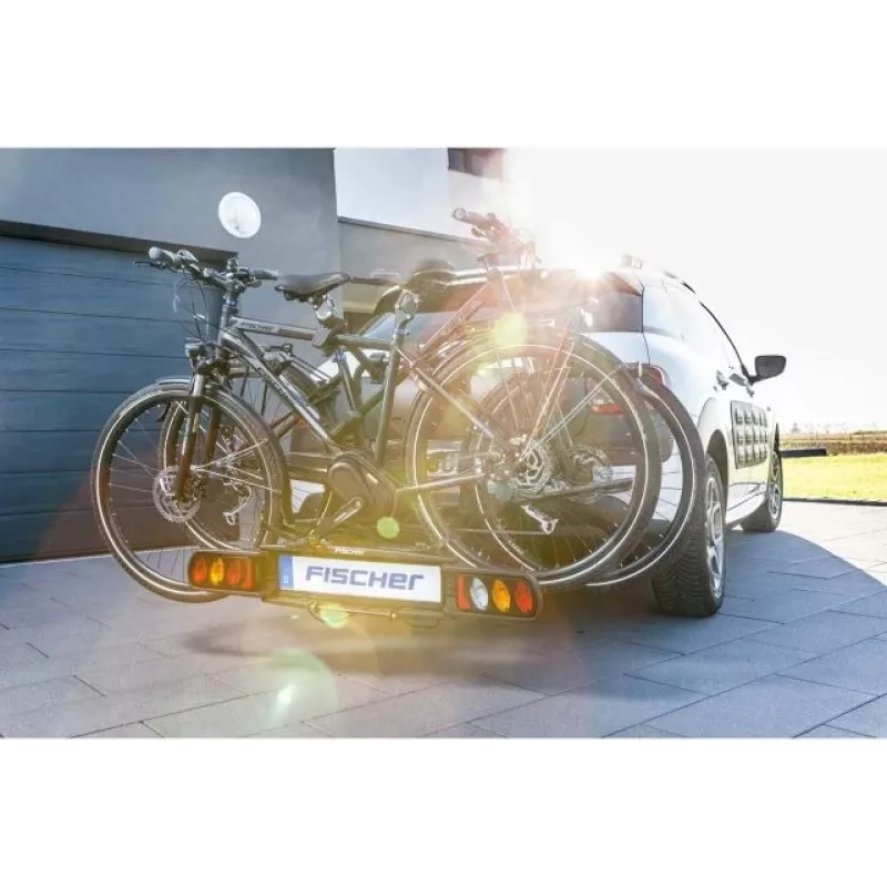 Fischer ProlineEvo 2 velosipēdu bagāžnieks uz sakabes āķa 2 velosipēdiem, 60 kg, salokāms, LED apgaismojums