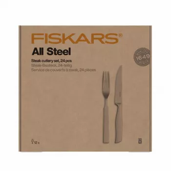 FISKARS All Steel 24-Daļu Steika Galda Piederumu Komplekts, Nerūsējošais Tērauds, Mazgājams Trauku Mazgājamā Mašīnā