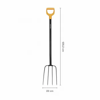 Fiskars Solid komposta dakša ar bora tērauda galvu un D veida rokturi, 4 zari, 1220 mm