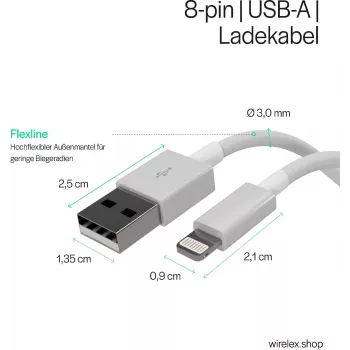 Flexline USB Charging & Sync Cable, USB-A to 8-Pin (Lightning), 2.0, ABS, White, 5.0m (FL31-12048)