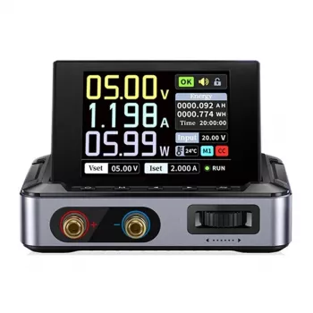 FNIRSI DPS150 PD regulējams līdzstrāvas barošanas avots 150W 0-28V 0-5A USB-C PD & DC ieeja TFT displejs