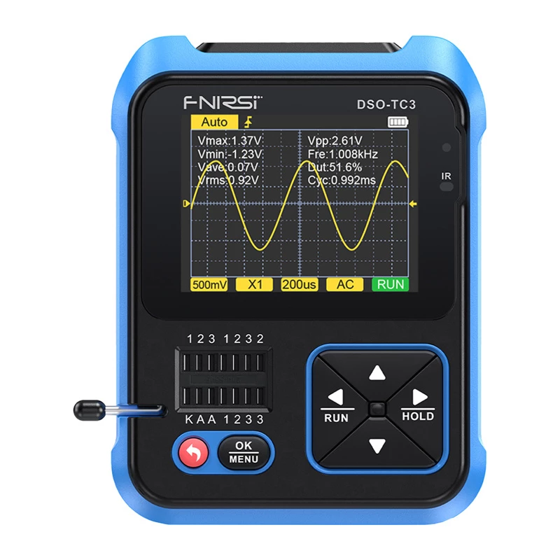 FNIRSI DSO-TC3 Rokas digitālais osciloskops, tranzistoru testeris, signālu ģenerators 3-in-1