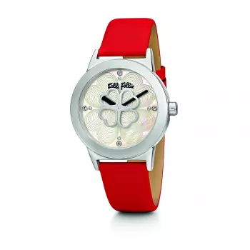 FOLLI FOLLIE Donatella sieviešu pulkstenis WF13T040SPWR 32mm rozā zelta nerūsējošais tērauds balta āda