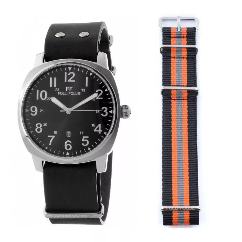 FOLLI FOLLIE MAN WF14T001SDNN 42mm Analog Quartz Watch Black Leather