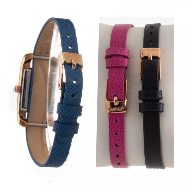 Folli Follie WF13B064SPWA Sieviešu kvarca analogais pulkstenis - balta ādas siksniņa, 34mm rozā zelta korpuss