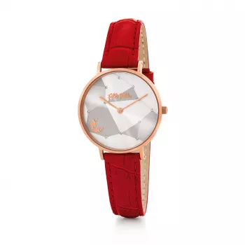 FOLLI FOLLIE Sieviešu kvarca analogs pulkstenis WF19R016SSWRE 32mm Nerūsējošā tērauda korpuss Balts ciparnīca Sarkana ādas siksniņa