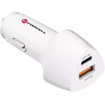 Forcell Carbon CC50-1A1C 38W USB-C PD + USB-A QC 3.0 autolādētājs - balts