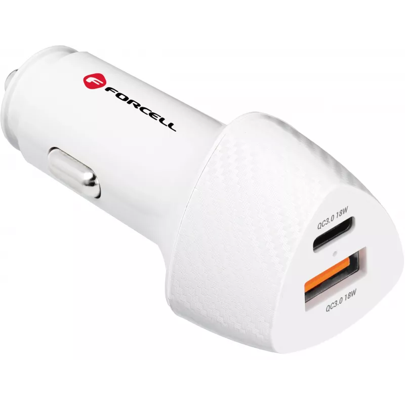 Forcell Carbon CC50-1A1C 38W USB-C PD + USB-A QC 3.0 autolādētājs - balts