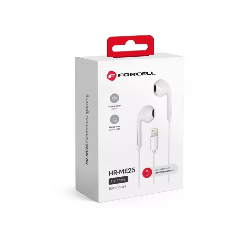 Forcell F-Audio HR-ME25 Lightning austiņas ar mikrofonu un tālvadību, baltas