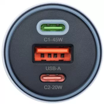 Forcell F-Energy 65 auto lādētājs 65 W, 2x USB-C (PD 3.0) un 1x USB-A (QC 4.0), pelēks